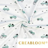 Tissu Coton Motif Voitures Couleur Sauge