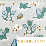 Tissu Coton Motif Dragons Fond Gris