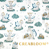 Tissu Coton Motif Dragons Fond Blanc