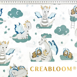 Tissu Coton Motif Dragons Fond Blanc