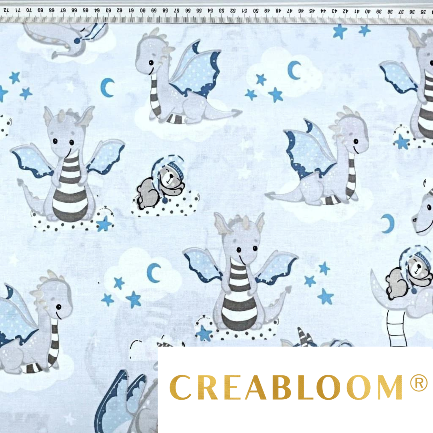 Tissu Coton Motif Dragons Fond Bleu