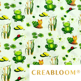 Tissu Coton Motif Grenouilles Et Escargots - Fond Vert Clair