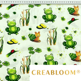 Tissu Coton Motif Grenouilles Et Escargots - Fond Vert Clair