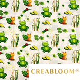 Tissu Coton Motif Grenouilles Et Escargots - Fond Ecru
