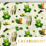 Tissu Coton Motif Grenouilles Et Escargots - Fond Ecru