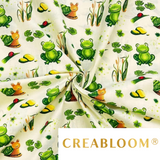 Tissu Coton Motif Grenouilles Et Escargots - Fond Ecru