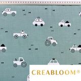 Tissu Coton Motif Voitures Fond Sauge