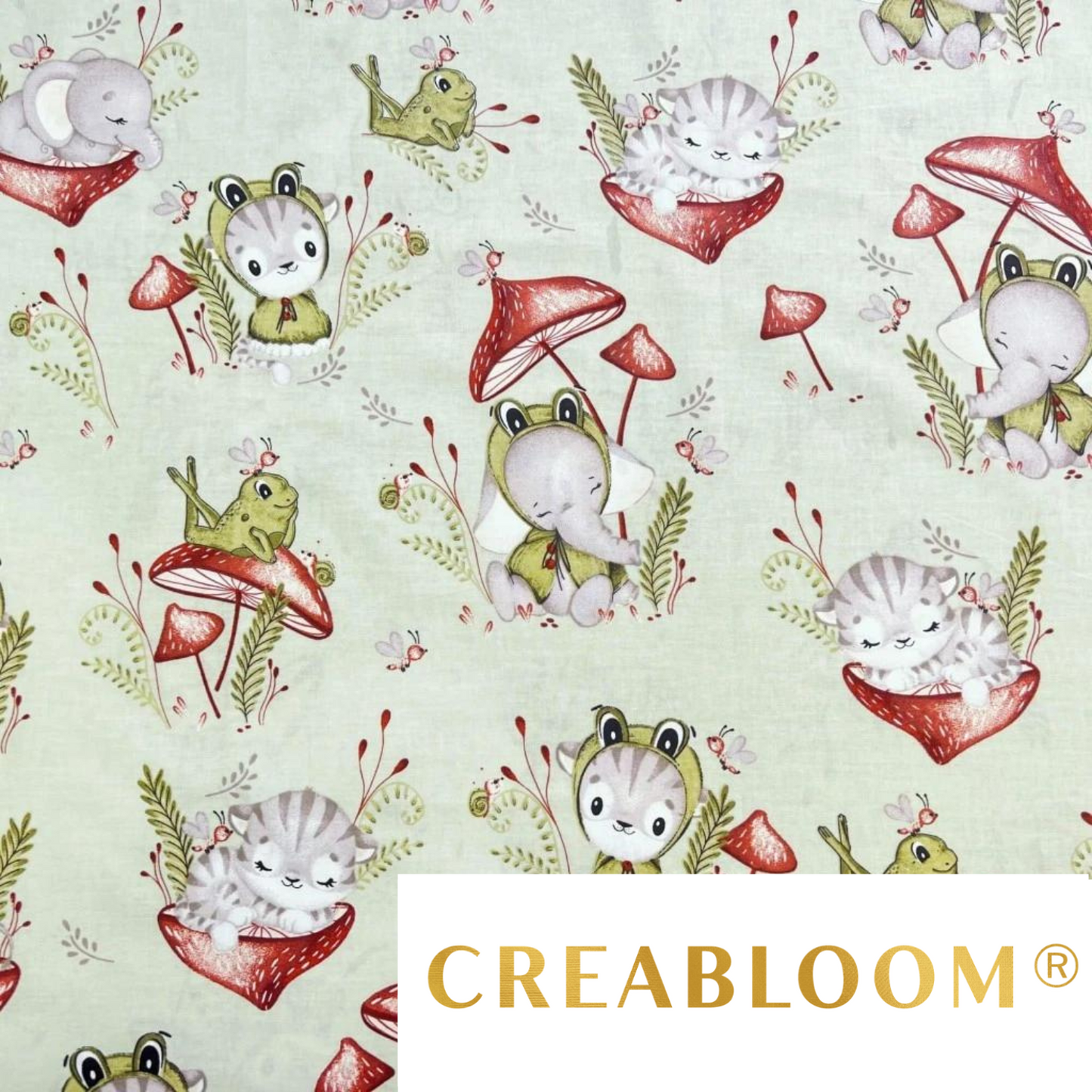 Tissu Coton Motif Animaux Et Champignons