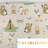 Tissu Coton Motif Animaux Indiens - Fond Beige