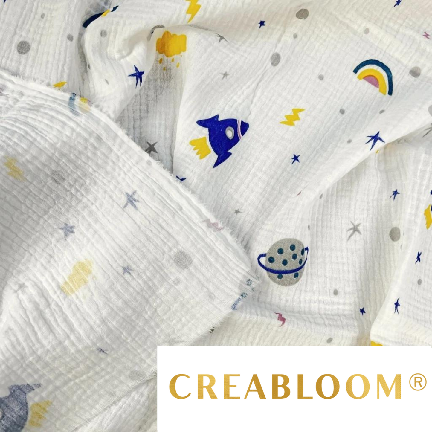 Tissu Double Gaze Fusées Et Planètes