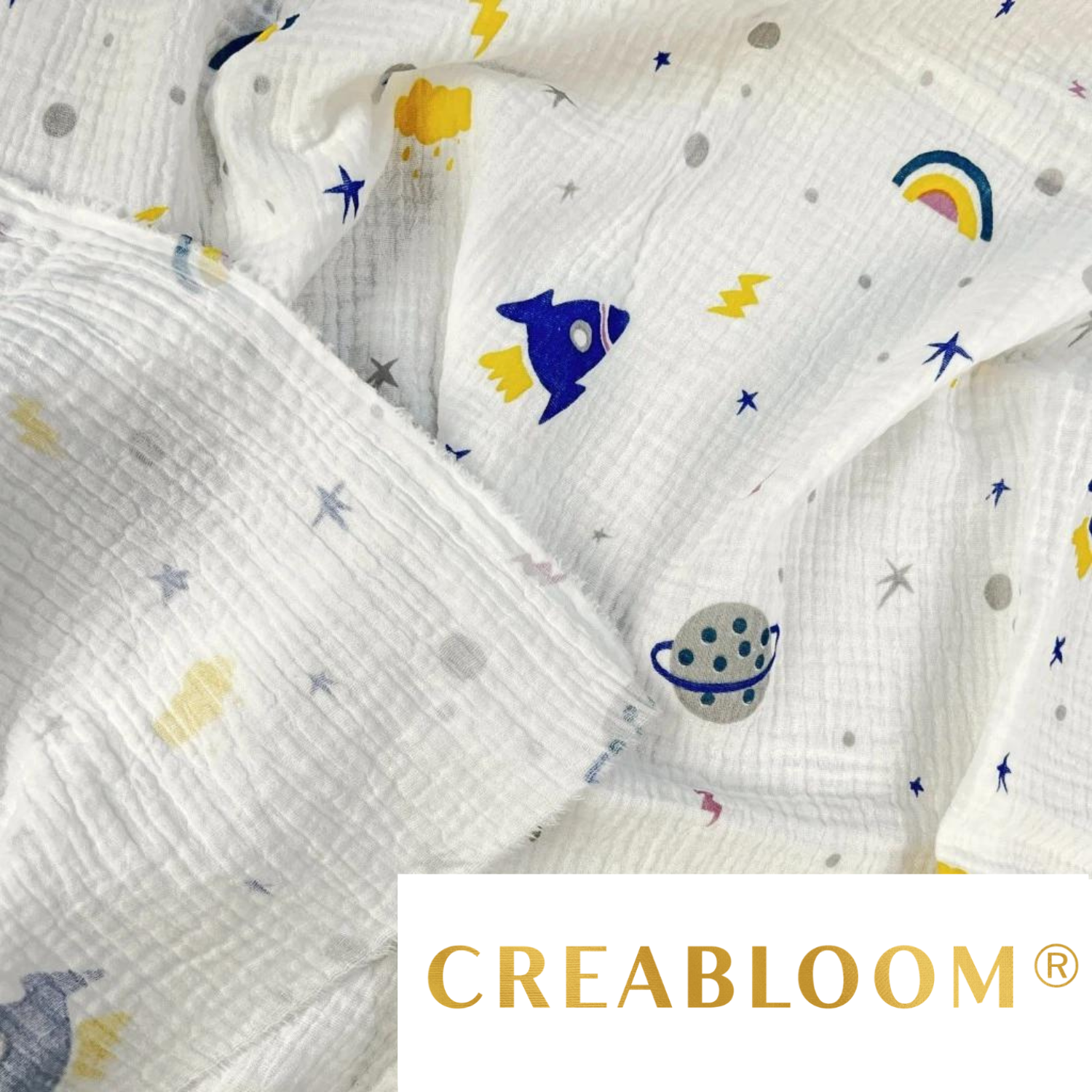 Tissu Double Gaze Fusées Et Planètes