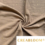 Tissu Double Gaze Marron Clair Avec Étoiles Dorées