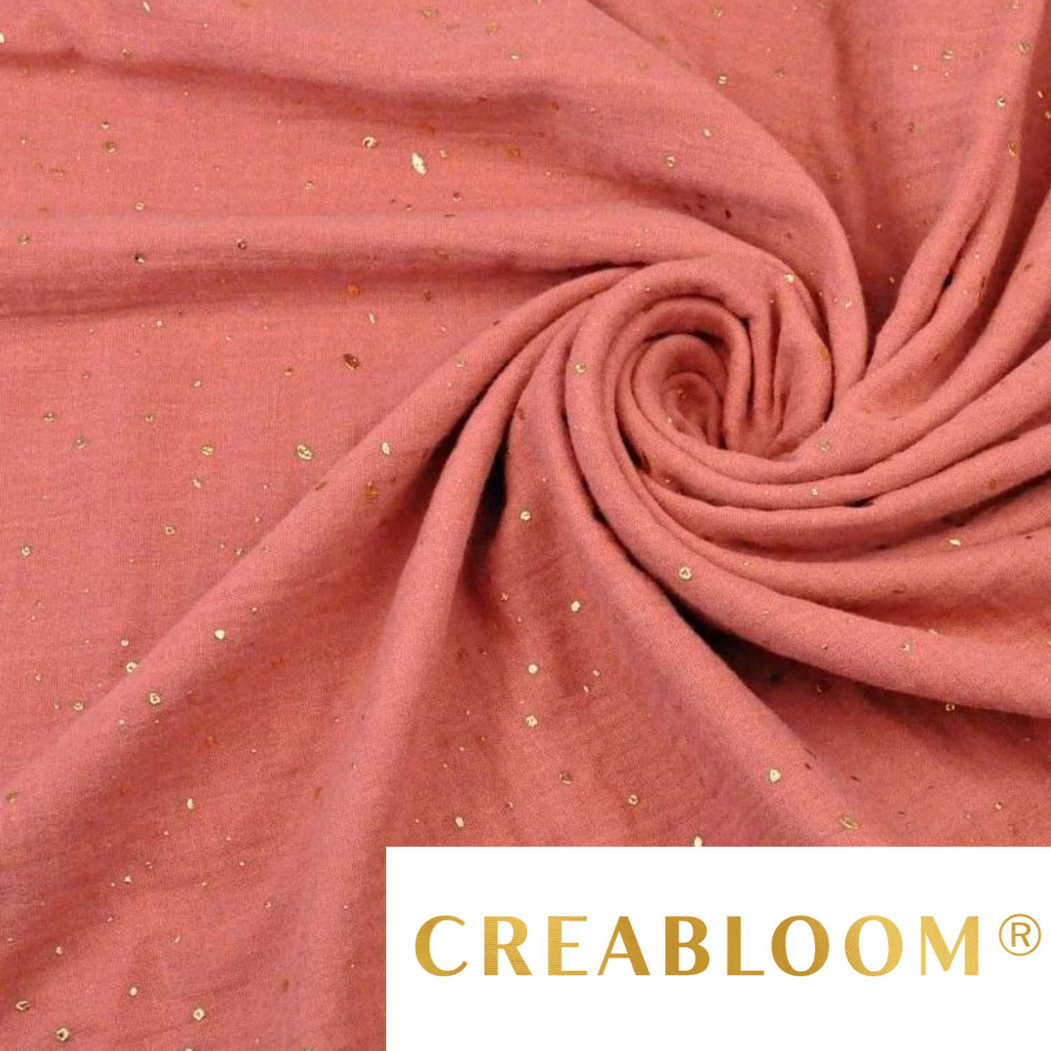 Tissu Double Gaze Corail Foncé (Terracotta) Avec Petits Points Dorés