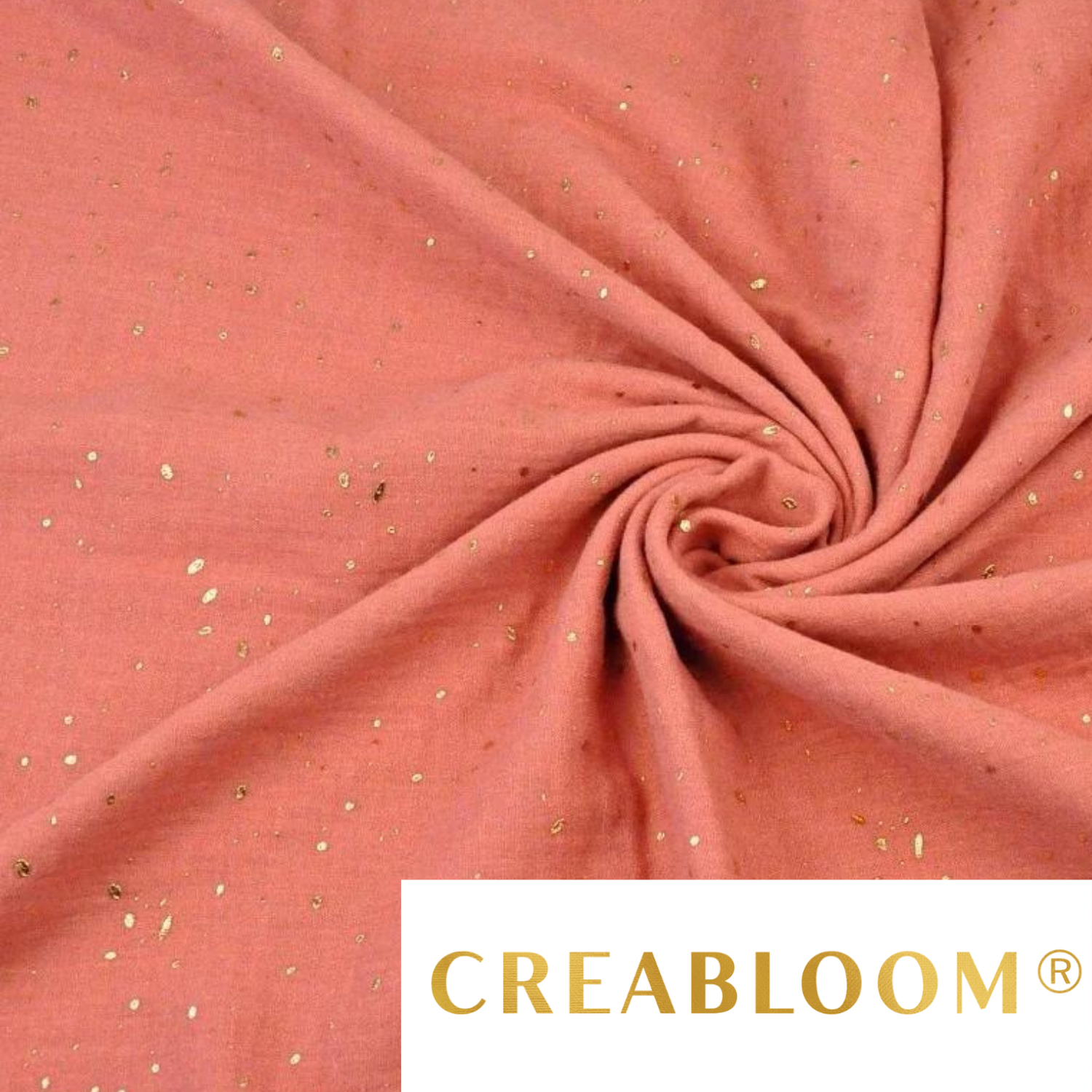 Tissu Double Gaze Corail Foncé (Terracotta) Avec Petits Points Dorés