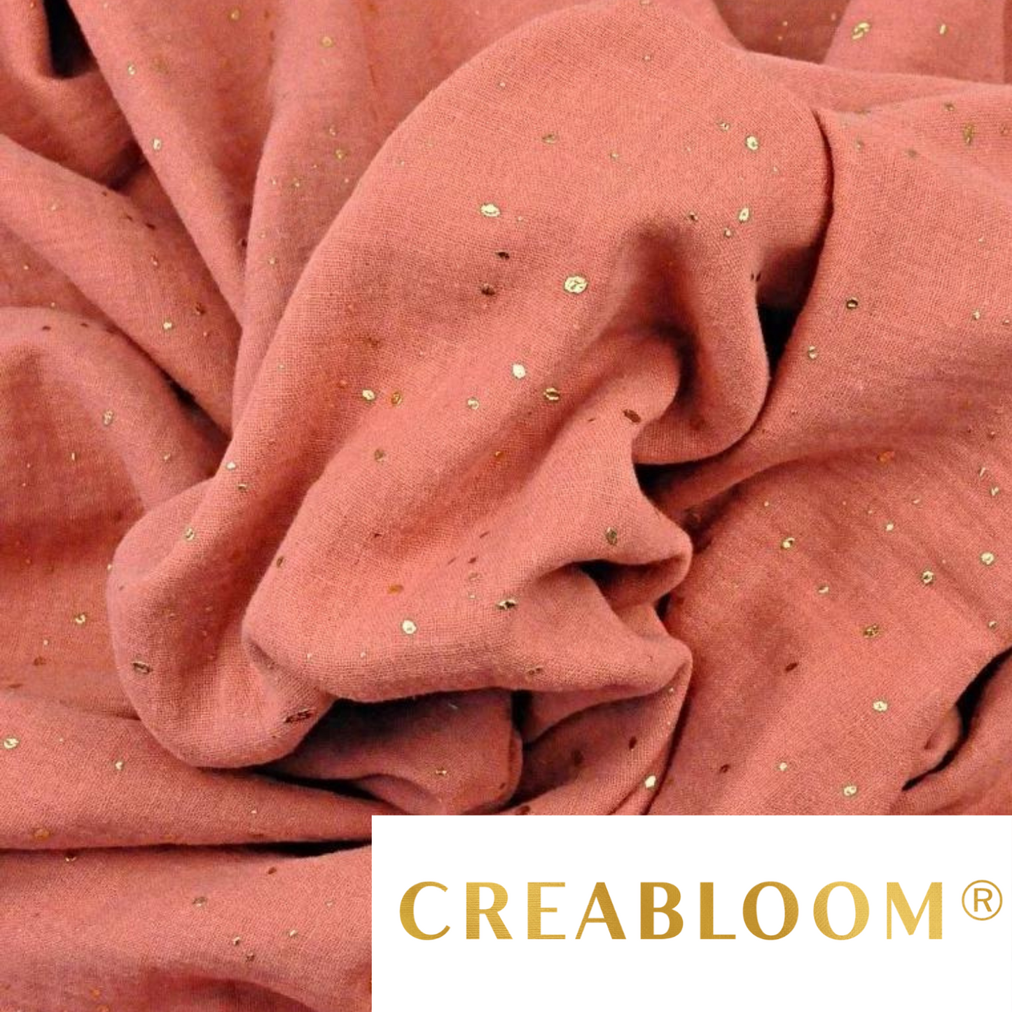 Tissu Double Gaze Corail Foncé (Terracotta) Avec Petits Points Dorés