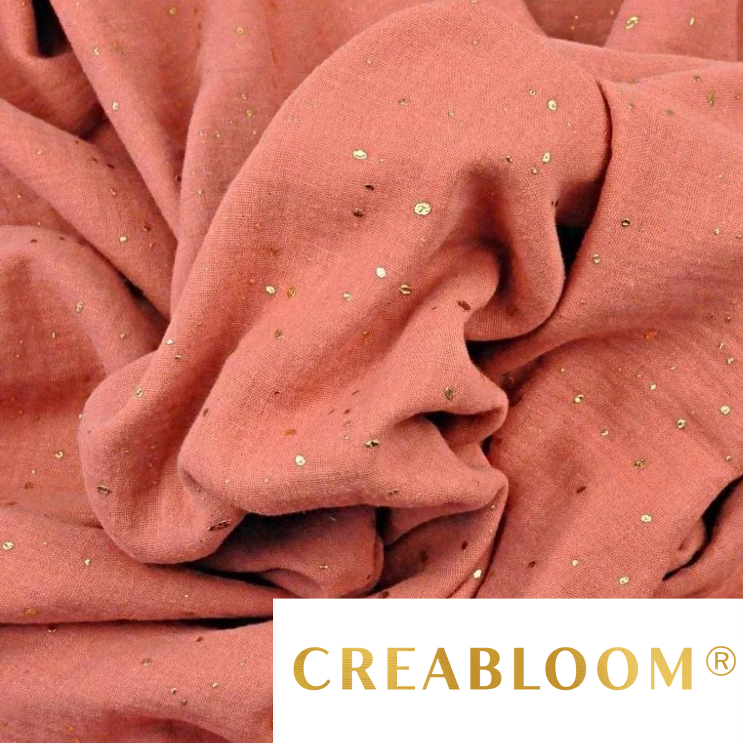 Tissu Double Gaze Corail Foncé (Terracotta) Avec Petits Points Dorés