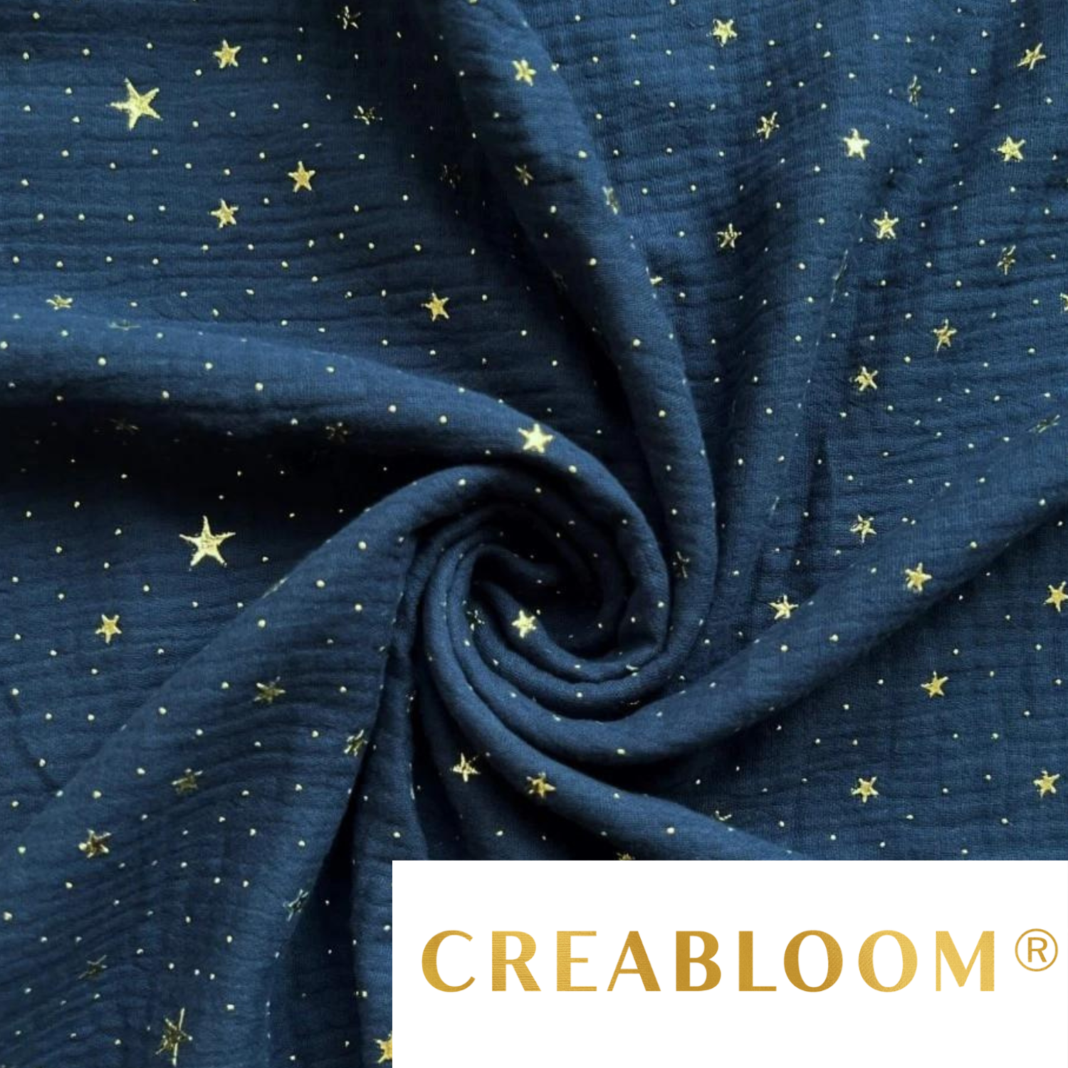 Tissu Double Gaze Bleu Foncé Avec Étoiles Dorées