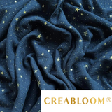 Tissu Double Gaze Bleu Foncé Avec Étoiles Dorées