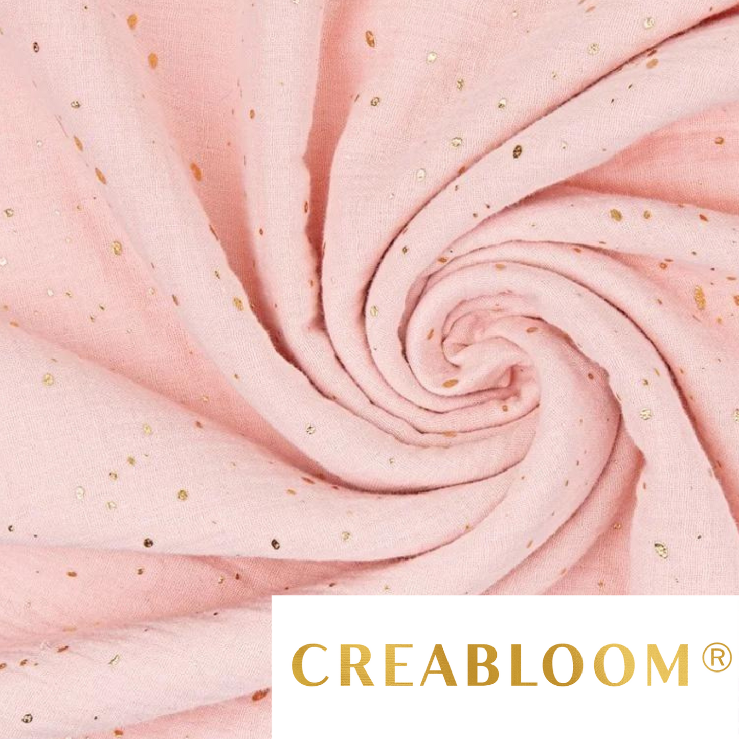 Tissu Double Gaze Abricot Rosé Avec Petits Points Dorés