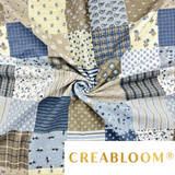 Tissu Flanelle Imprimé Patchwork Fleurs Bleu Et Beige