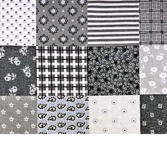 Tissu Flanelle Imprimé Patchwork Fleurs Gris Et Bleu