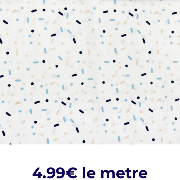 Tissu Coton Imprimé Confettis - Bleu Et Abricot
