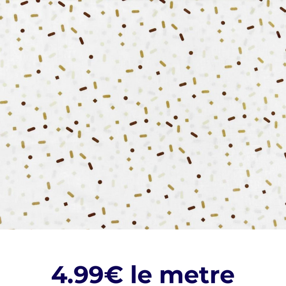 Tissu Coton Imprimé Confettis - Beige Et Marron
