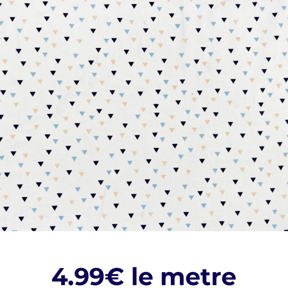 Tissu Coton Motif Mini Triangles - Bleu Et Abricot