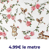 Tissu Coton Imprimé Lapins Oiseaux Et Fleurs
