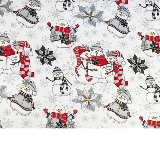 Tissu Coton Motif Bonhomme De Neige - Noël