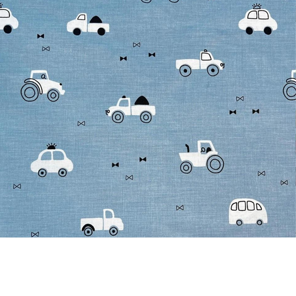Tissu coton Motif voitures fond bleu