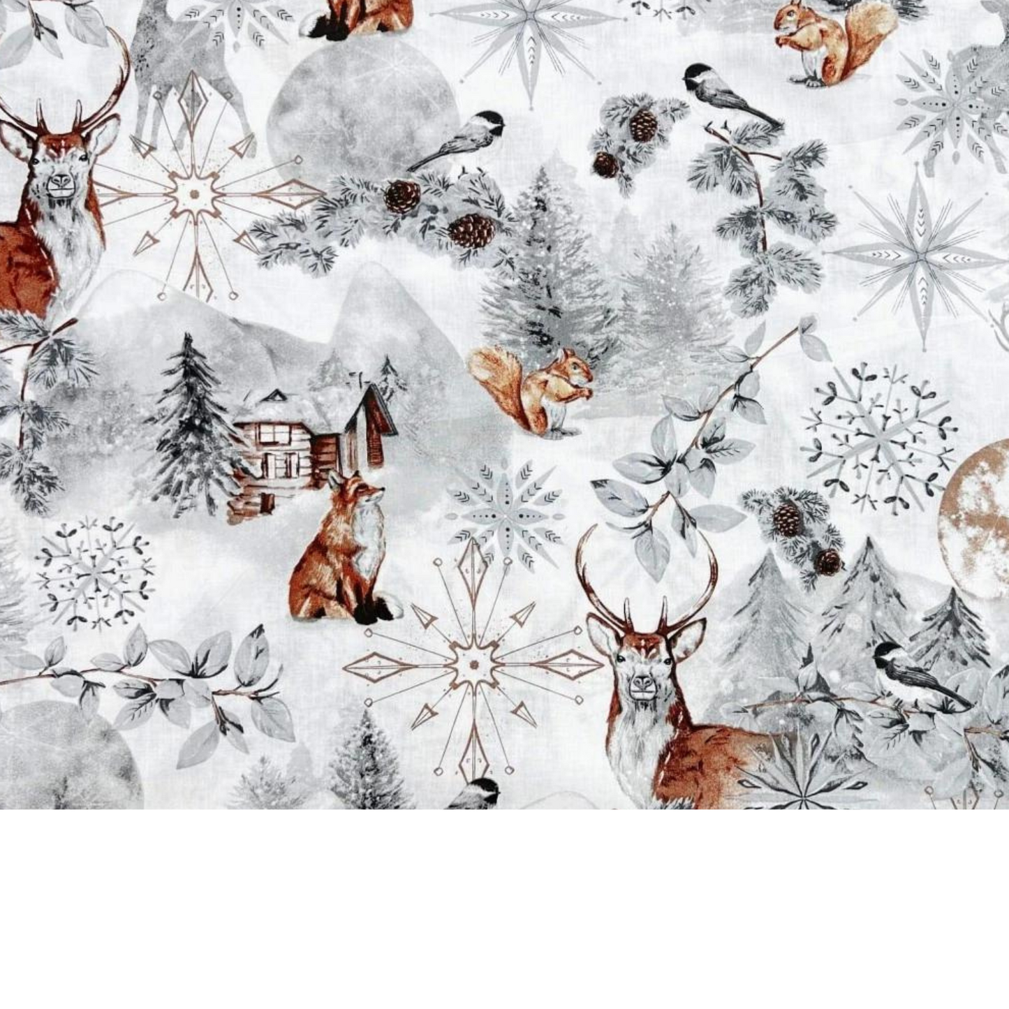 Tissu Coton Motif Noël Marron / Gris