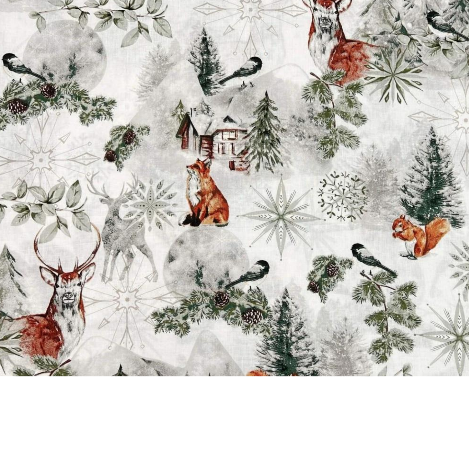 Tissu Coton Motif Noël Marron / Vert Sauge