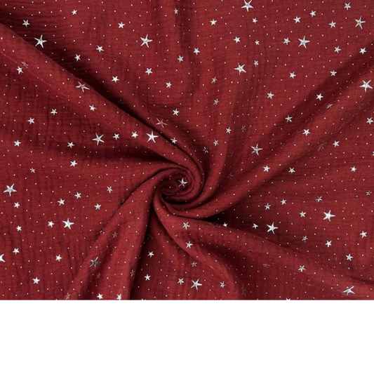 Tissu Double Gaze rouge brique chili avec petits points argentés
