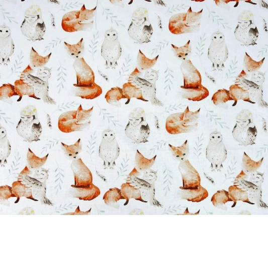 Tissu Coton Motif Renards Et Chouettes