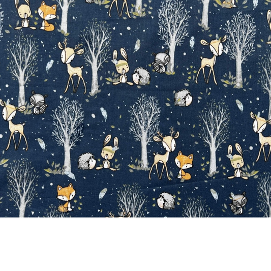 Tissu Coton Motif Animaux Fond Bleu Marine