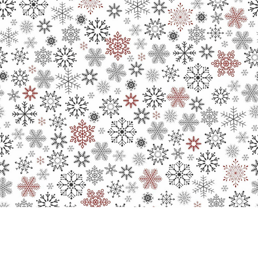Tissu Coton Motif Flocons De Neige Rouge Et Gris