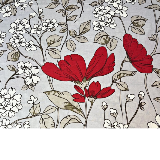 Tissu Coton Imprimé Grandes Fleurs Fond Gris