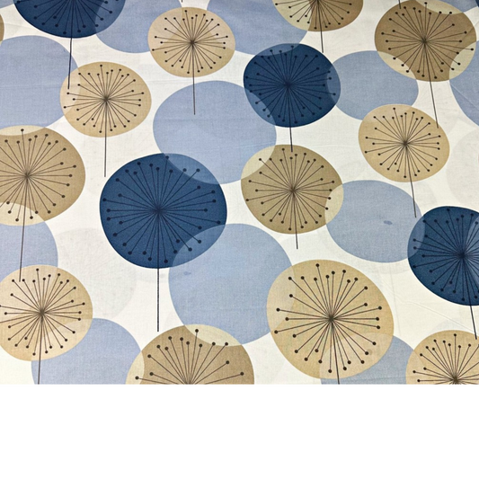 Tissu Coton Imprimé Fleurs Beige Et Bleu