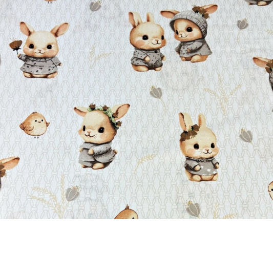 Tissu Coton Motif Lapins Beige