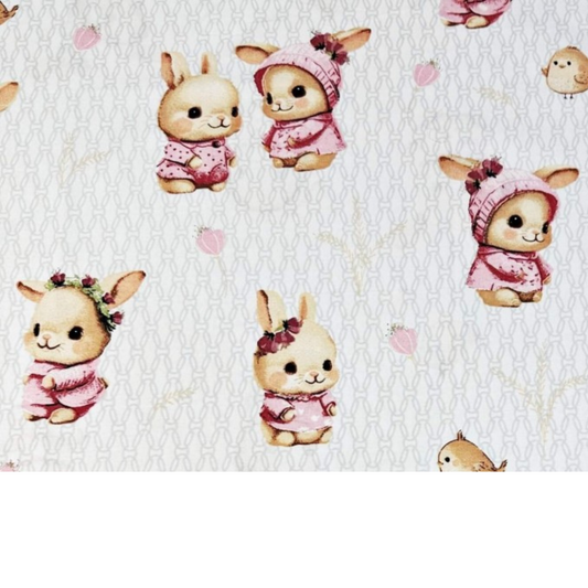 Tissu Coton Motif Lapins Rose