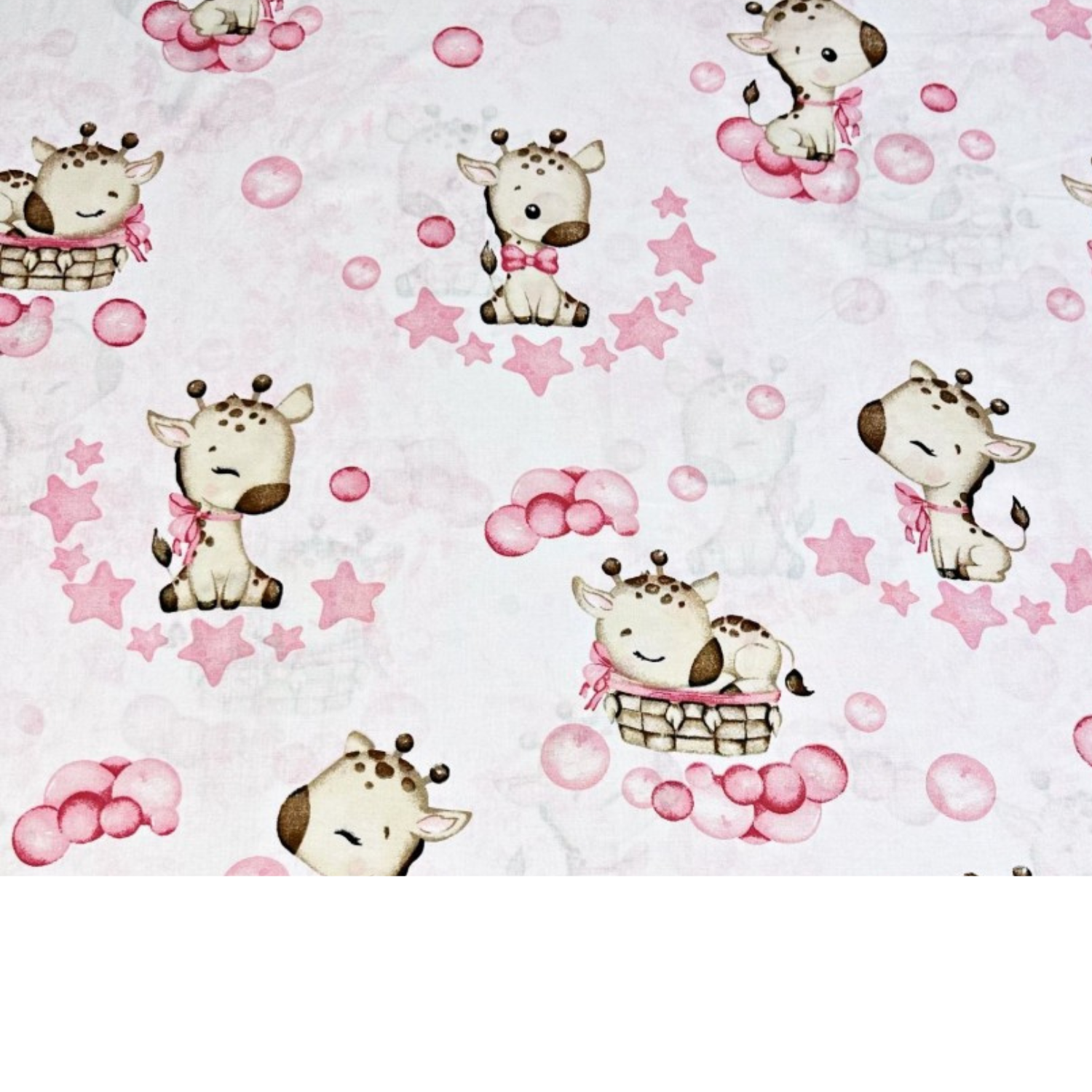 Tissu Coton Motif Bébés Girafes Rose