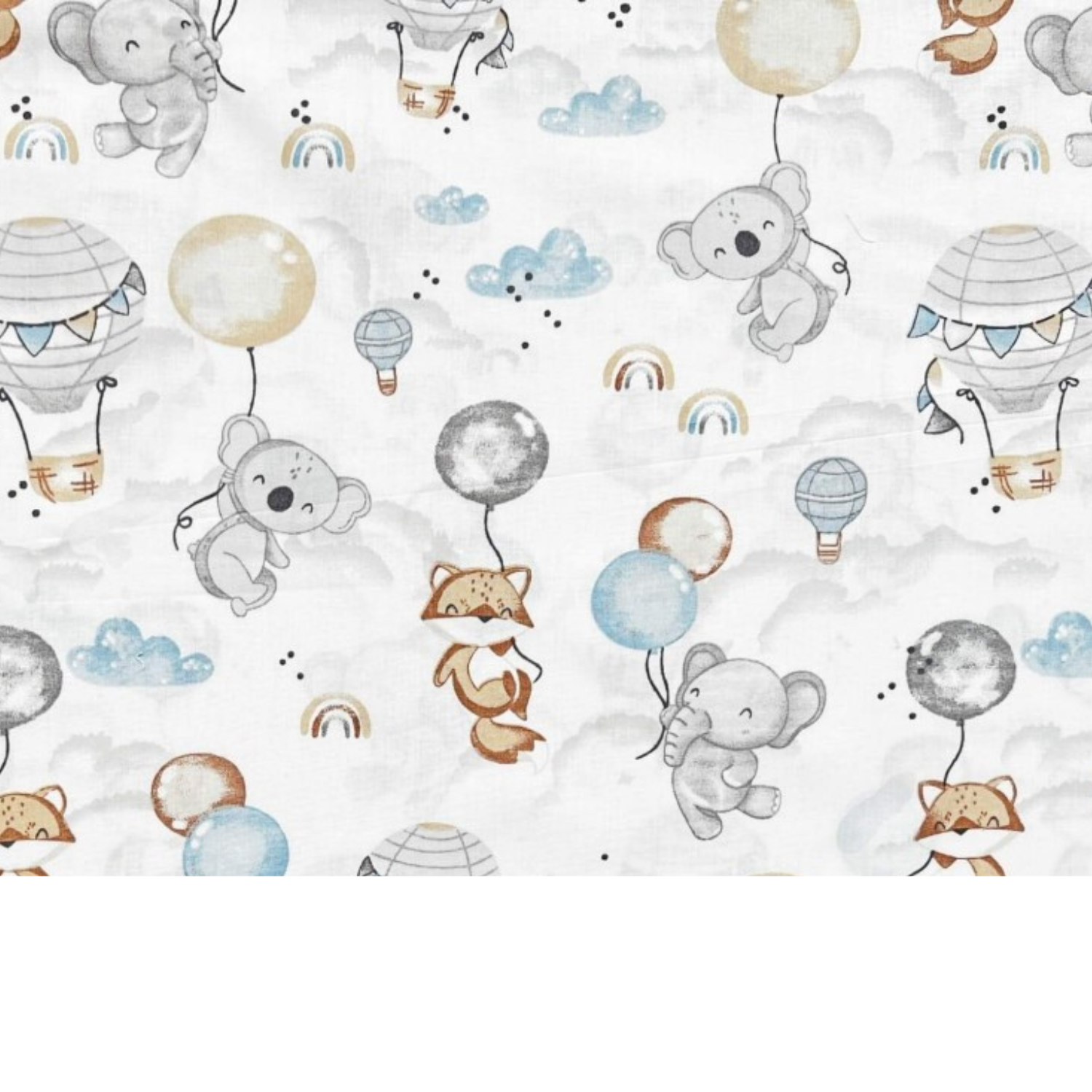 Tissu Coton Motif Animaux Et Montgolfières