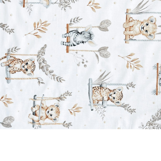 Tissu Coton Motif Animaux Tons Beige