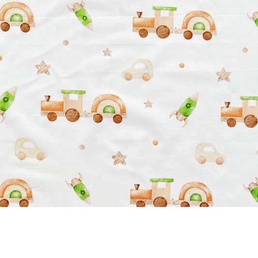 Tissu Coton Motif Trains Et Jouets En Bois