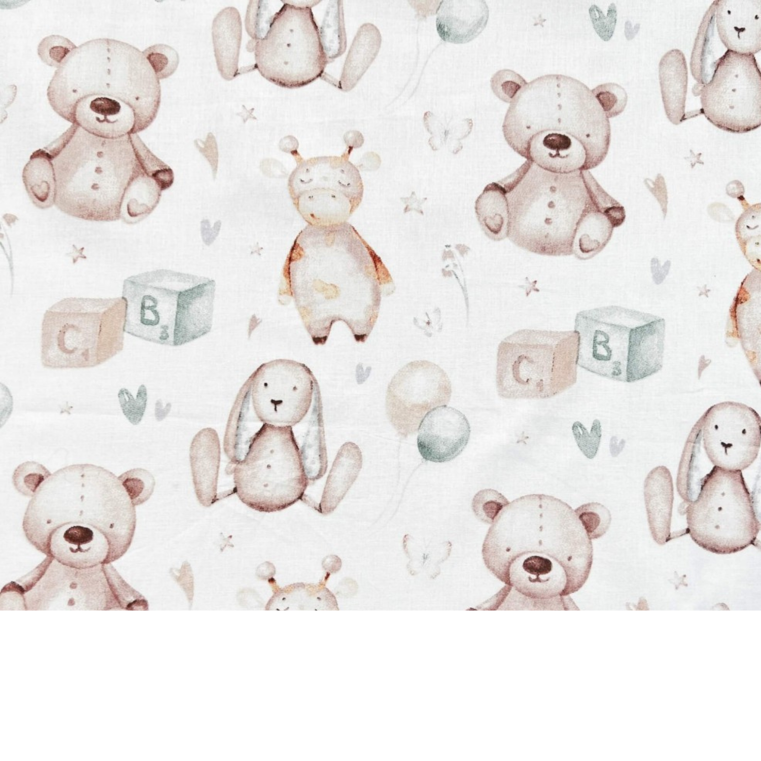 Tissu Coton Motif Peluches Nounours Et Doudous