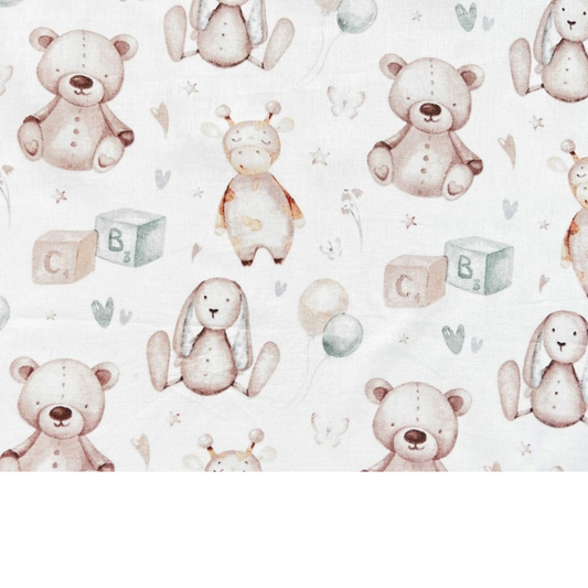 Tissu Coton Motif Peluches Nounours Et Doudous