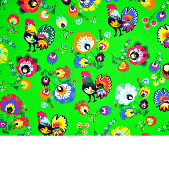 Tissu coton Motif coq et fleurs