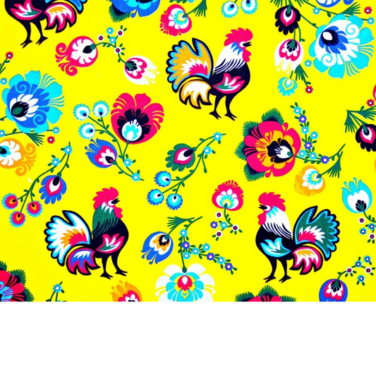 Tissu Coton Motif Coq Et Fleurs