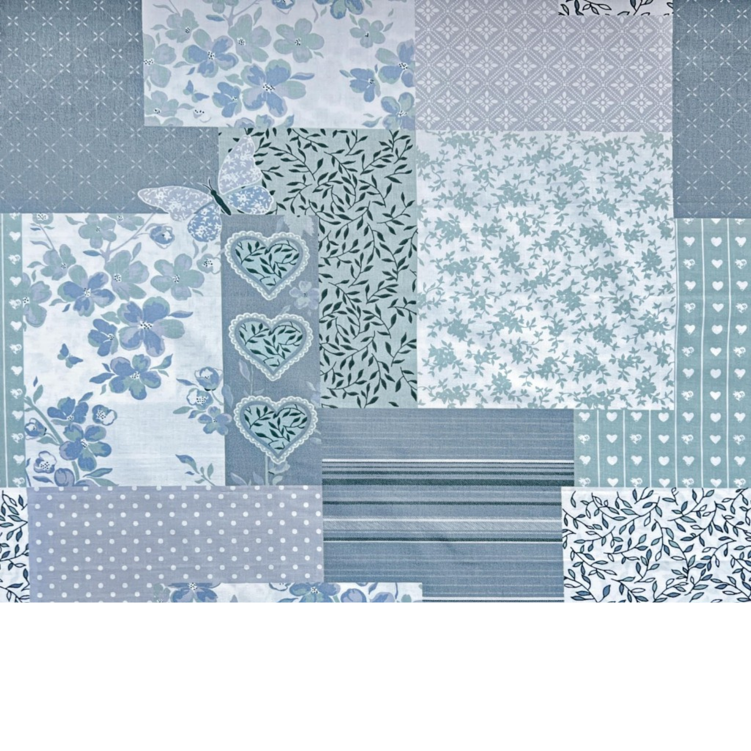 Tissu Coton Imprimé Patchwork - Sauge Et Gris